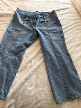 MXM Women's Light Blue Flare Jeans with Front Patch Pockets